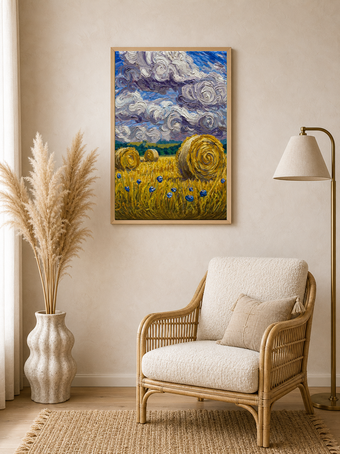 Swirled Hay Bales Landscape Wall Art Print - wood framed poster