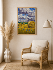 Swirled Hay Bales Landscape Wall Art Print - wood framed poster