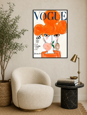 Orange Vogue Paris Fashion Illustration Wall Art Print - black framed