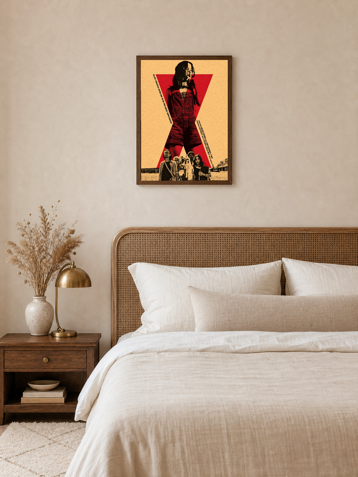Retro Red X Movie Poster Wall Art Print - dark wood framed