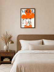 Orange Vogue Paris Fashion Illustration Wall Art Print - dark wood framed