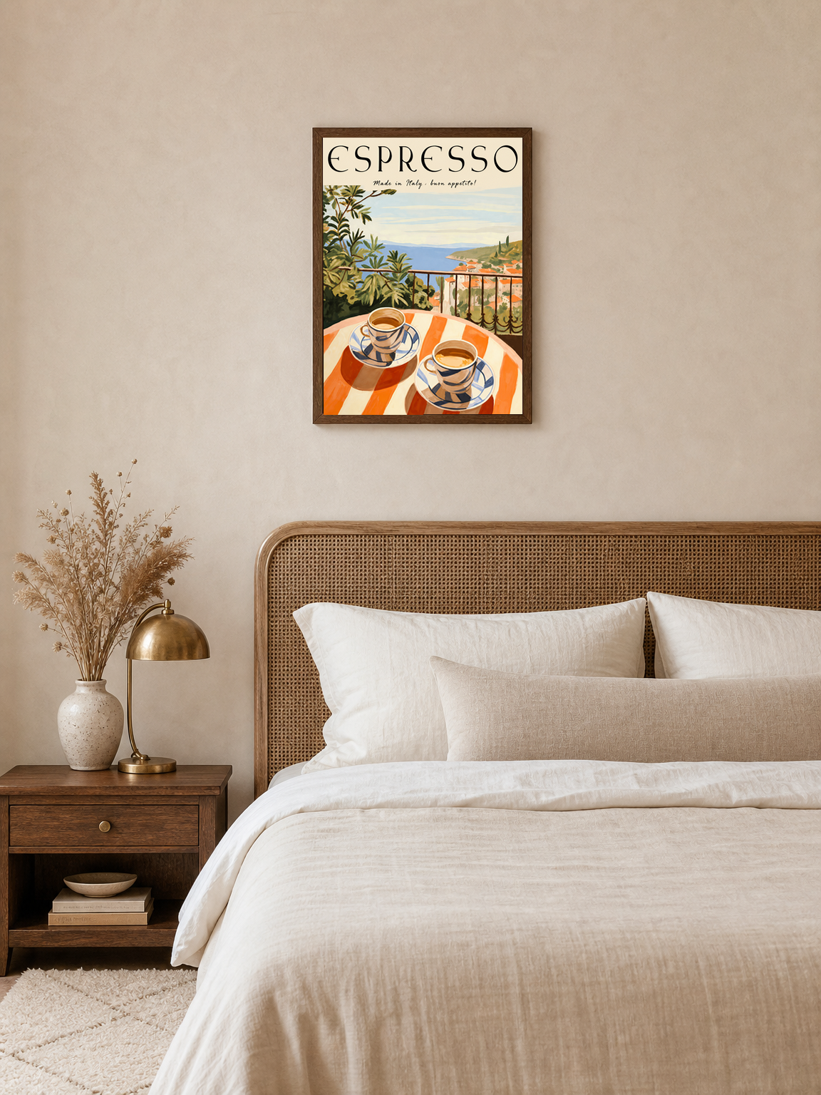Italian Espresso Terrace Wall Art Print - dark wood framed