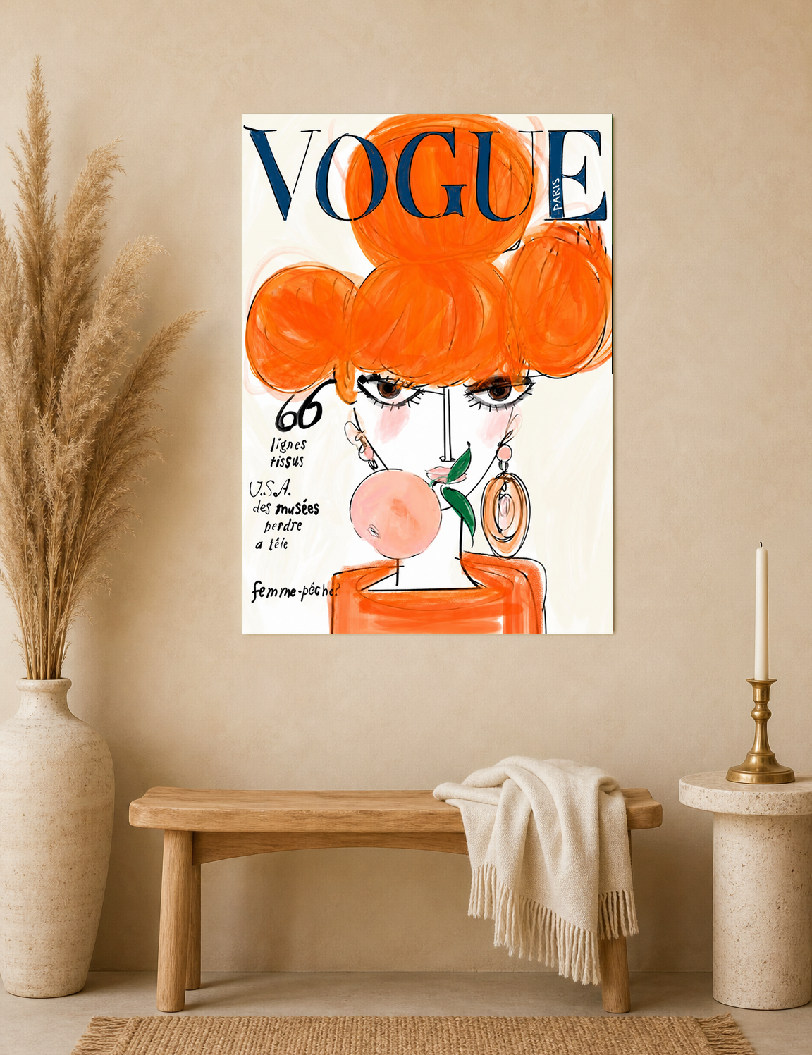 Orange Vogue Paris Fashion Illustration Wall Art Print - unframed mockup