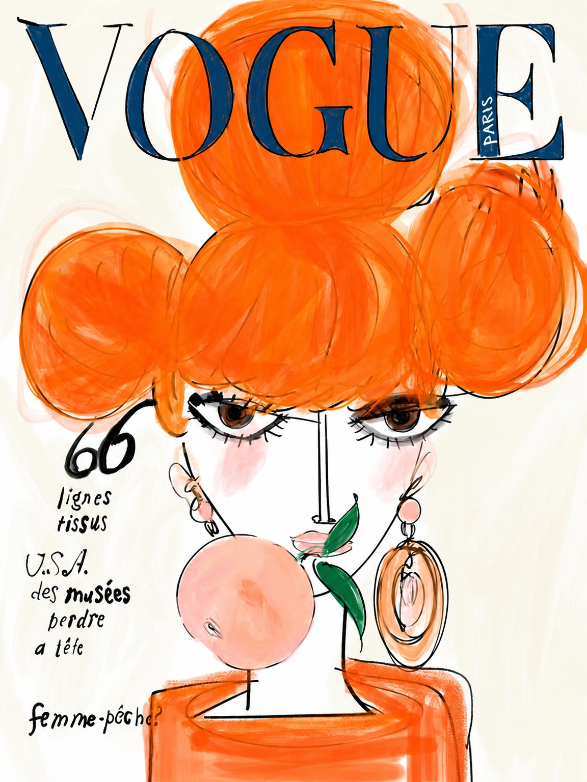 Orange Vogue Paris Fashion Illustration Wall Art Print - unframed