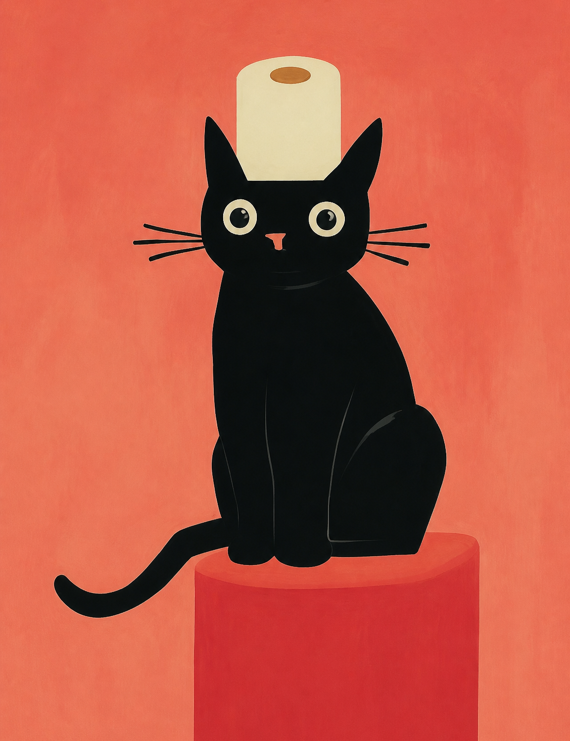 Black Cat with Toilet Paper Wall Art Print - unframed