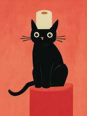 Black Cat with Toilet Paper Wall Art Print - unframed