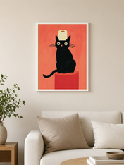 Black Cat with Toilet Paper Wall Art Print - white framed