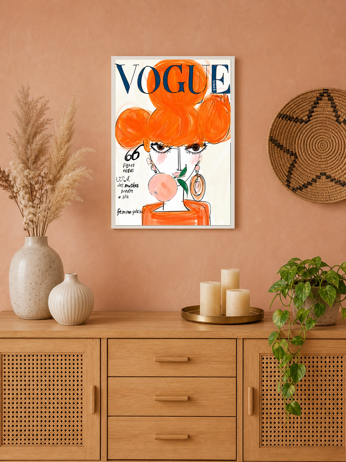 Orange Vogue Paris Fashion Illustration Wall Art Print - white framed