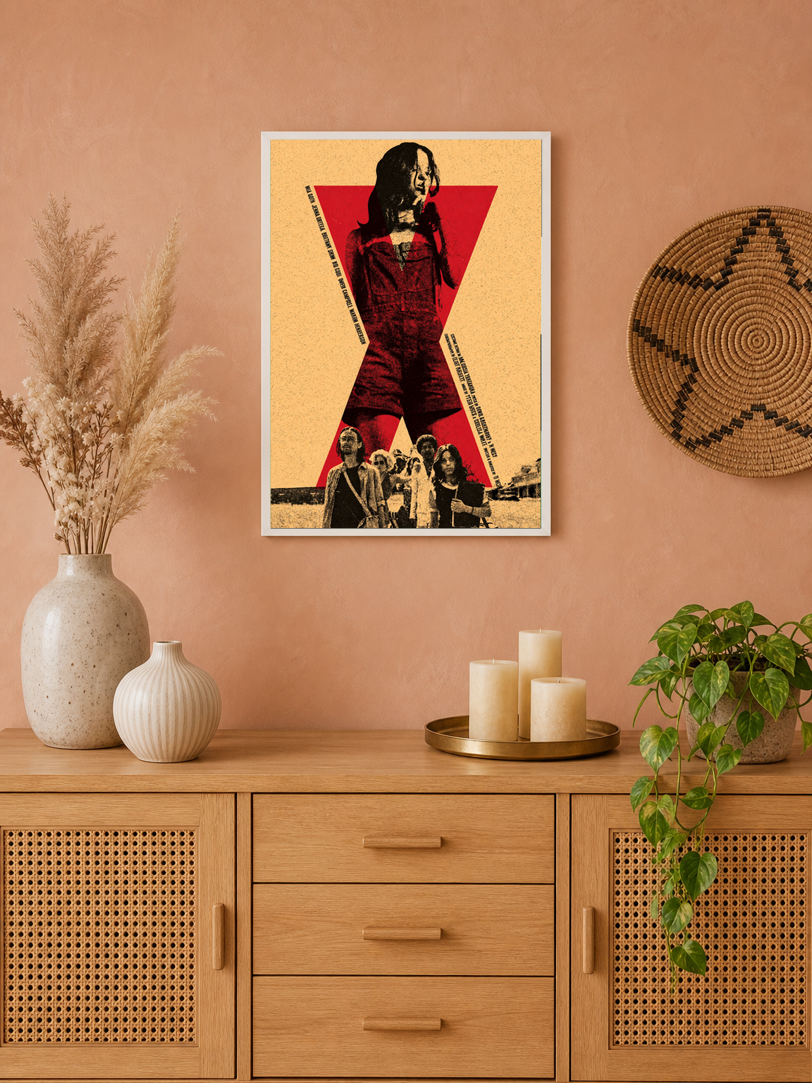 Retro Red X Movie Poster Wall Art Print - white framed