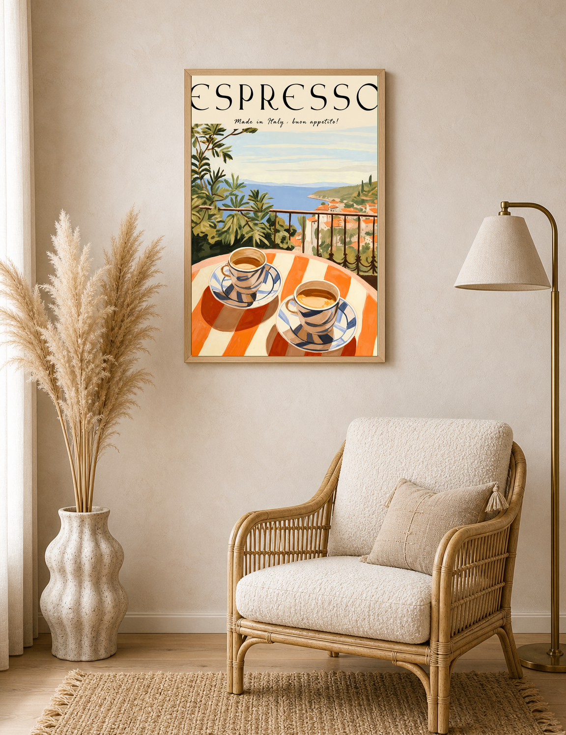 Italian Espresso Terrace Wall Art Print - wood framed poster