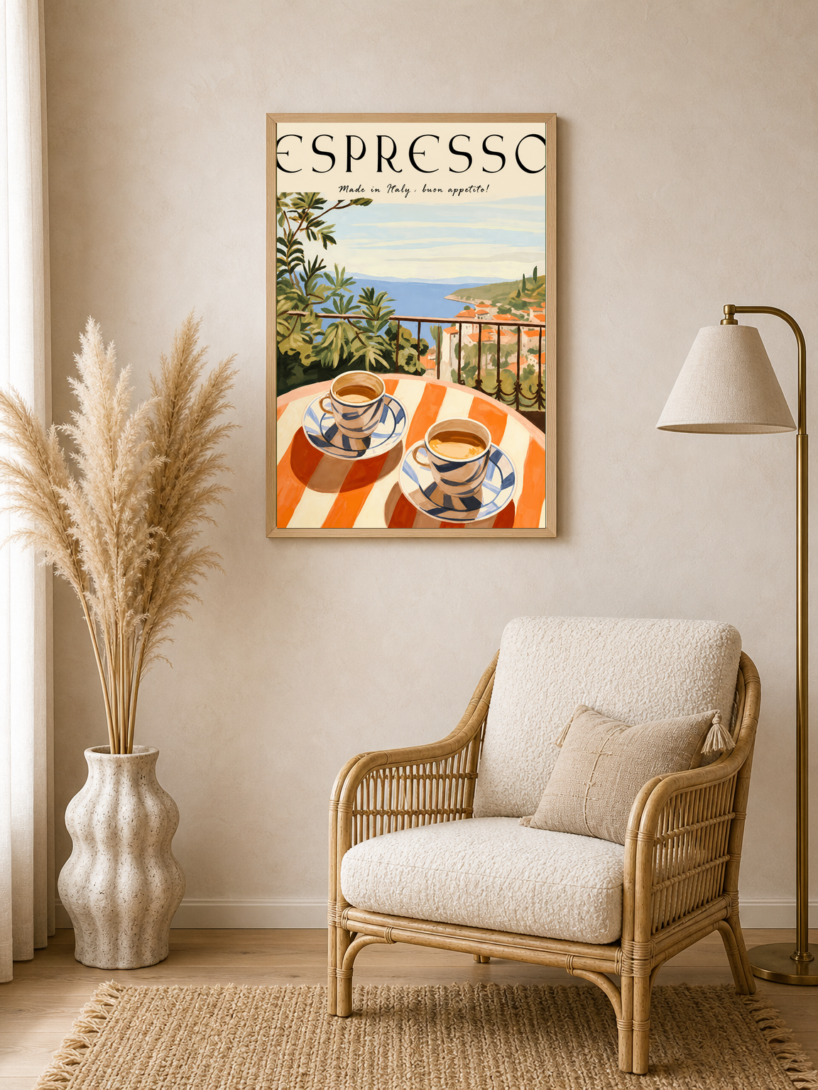 Italian Espresso Terrace Wall Art Print - wood framed poster