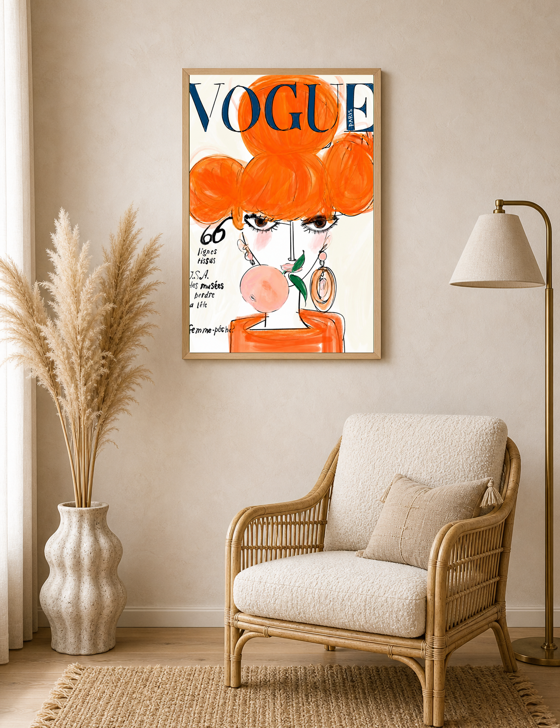Orange Vogue Paris Fashion Illustration Wall Art Print - wood framed poster