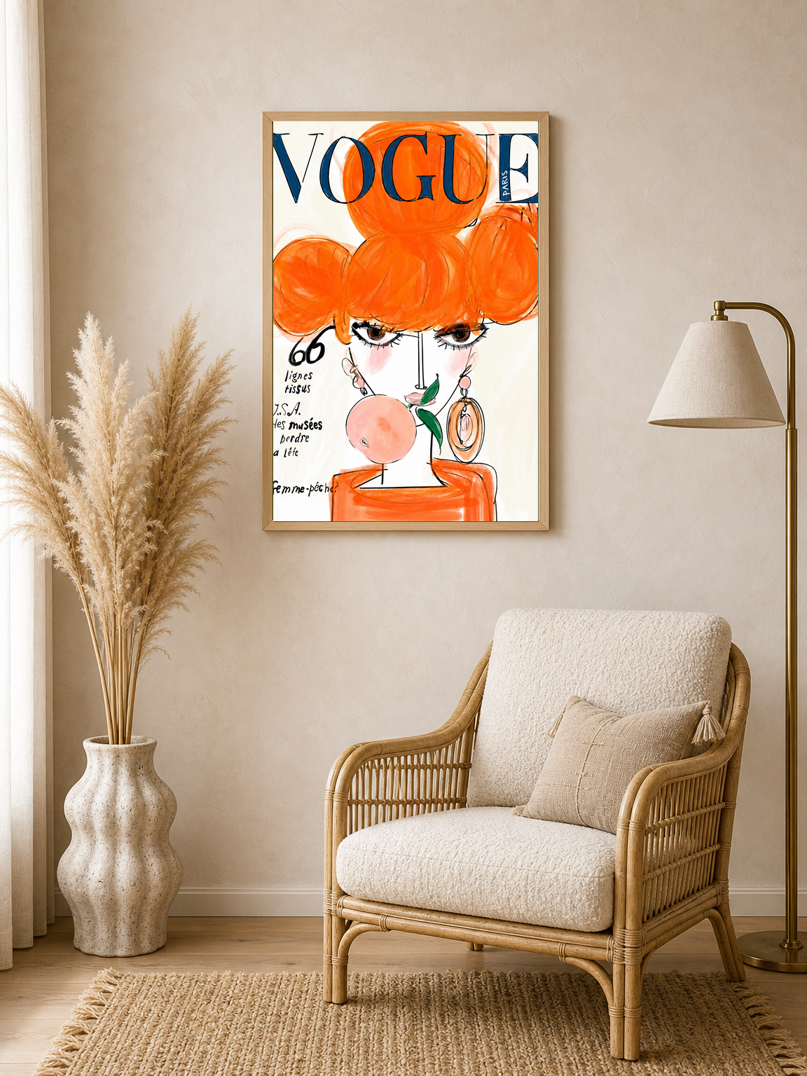 Orange Vogue Paris Fashion Illustration Wall Art Print - wood framed poster
