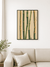 Minimalist Bamboo Wall Art Print in Japanese Style - black framed