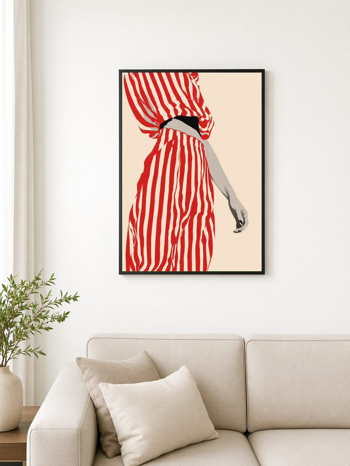 Red Striped Fashion Figure Wall Art Print - black framed
