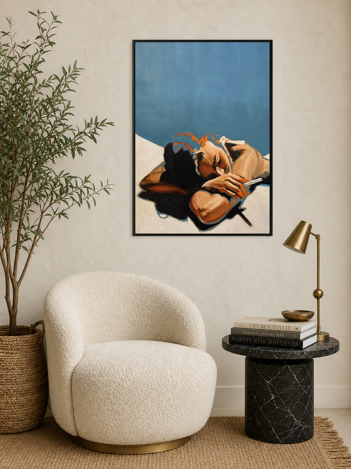Sunbather Minimalist Wall Art Print - black framed