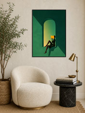 Minimalist Woman Reading Wall Art Print - black framed