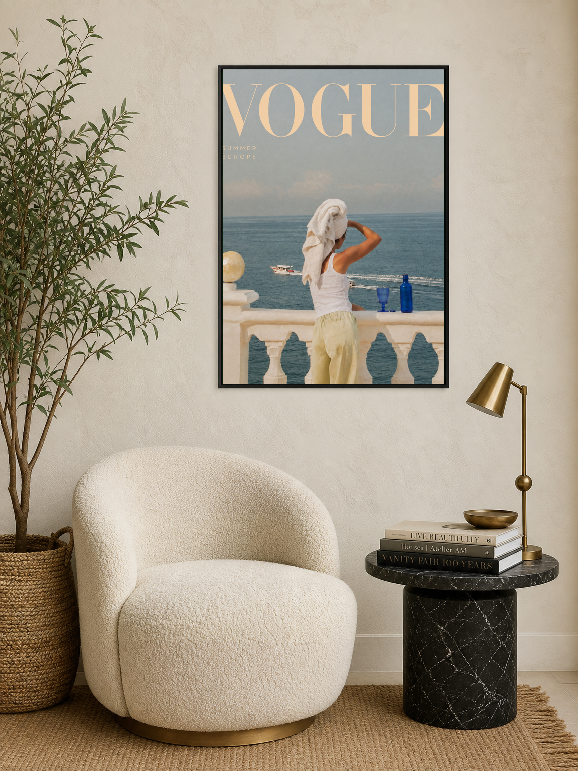 Vogue Summer Europe Balcony Wall Art Print - black framed