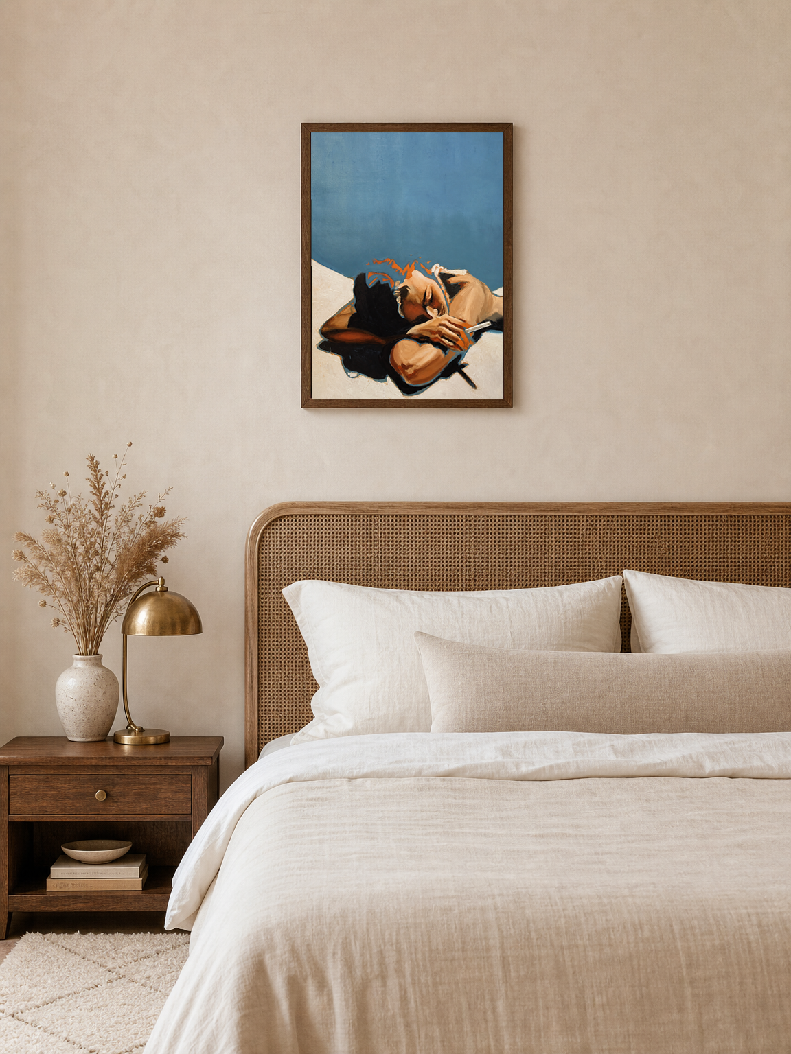 Sunbather Minimalist Wall Art Print - dark wood framed