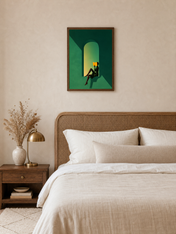Minimalist Woman Reading Wall Art Print - dark wood framed