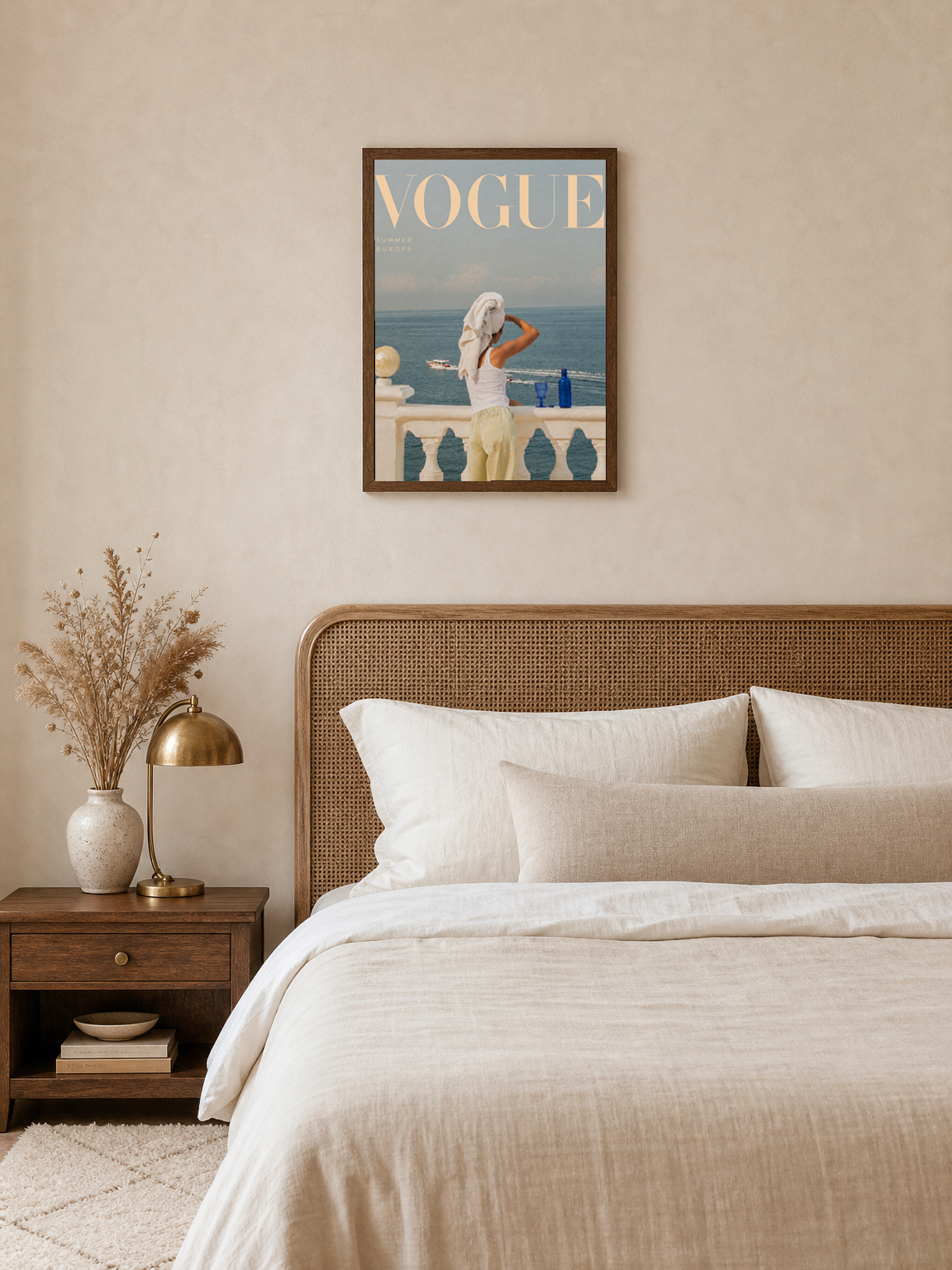 Vogue Summer Europe Balcony Wall Art Print - dark wood framed