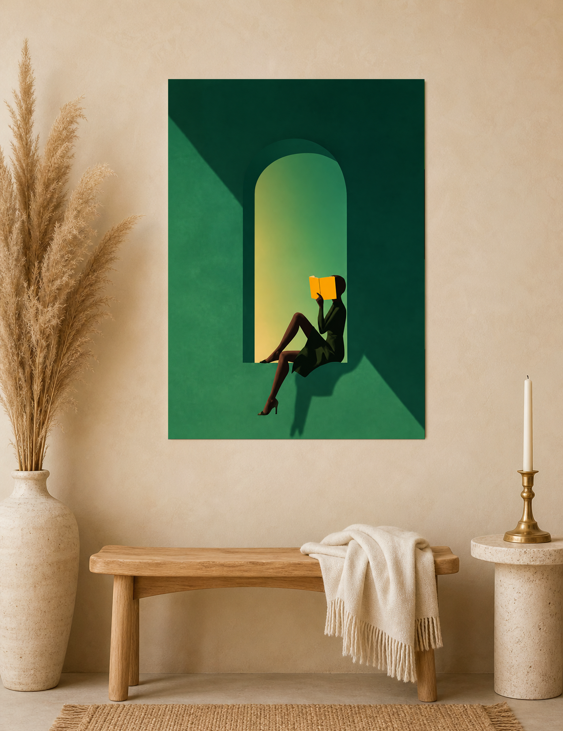 Minimalist Woman Reading Wall Art Print - unframed mockup