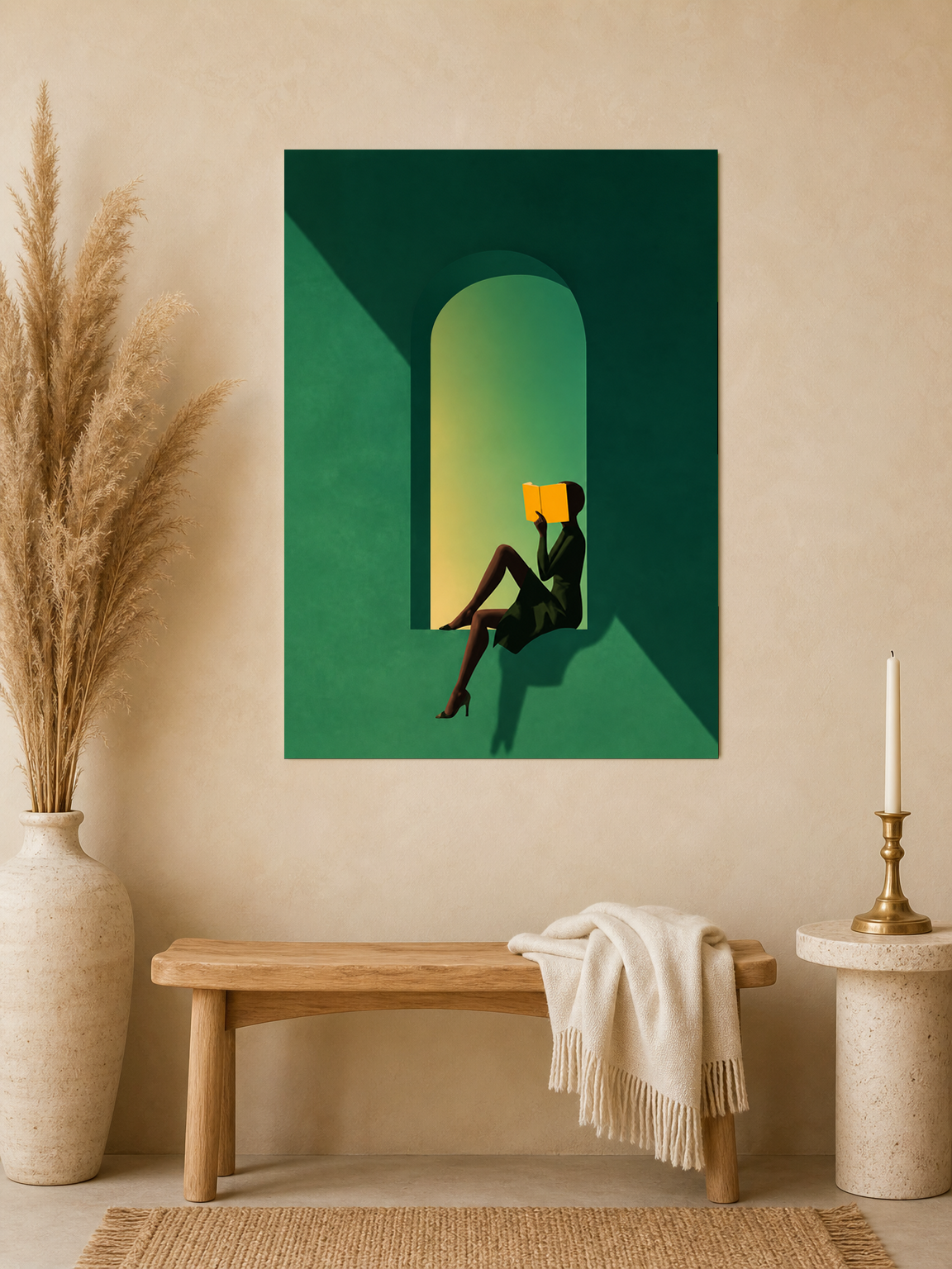 Minimalist Woman Reading Wall Art Print - unframed mockup