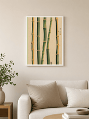 Minimalist Bamboo Wall Art Print in Japanese Style - white framed