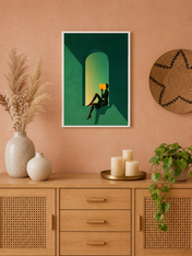 Minimalist Woman Reading Wall Art Print - white framed