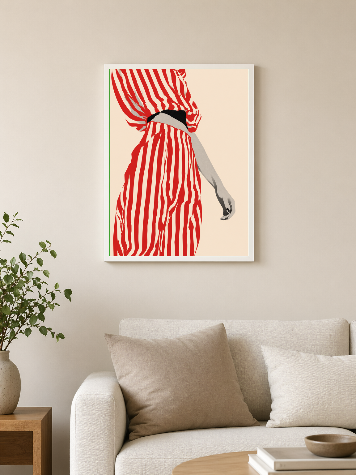 Red Striped Fashion Figure Wall Art Print - white framed