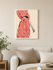 Red Striped Fashion Figure Wall Art Print - white framed