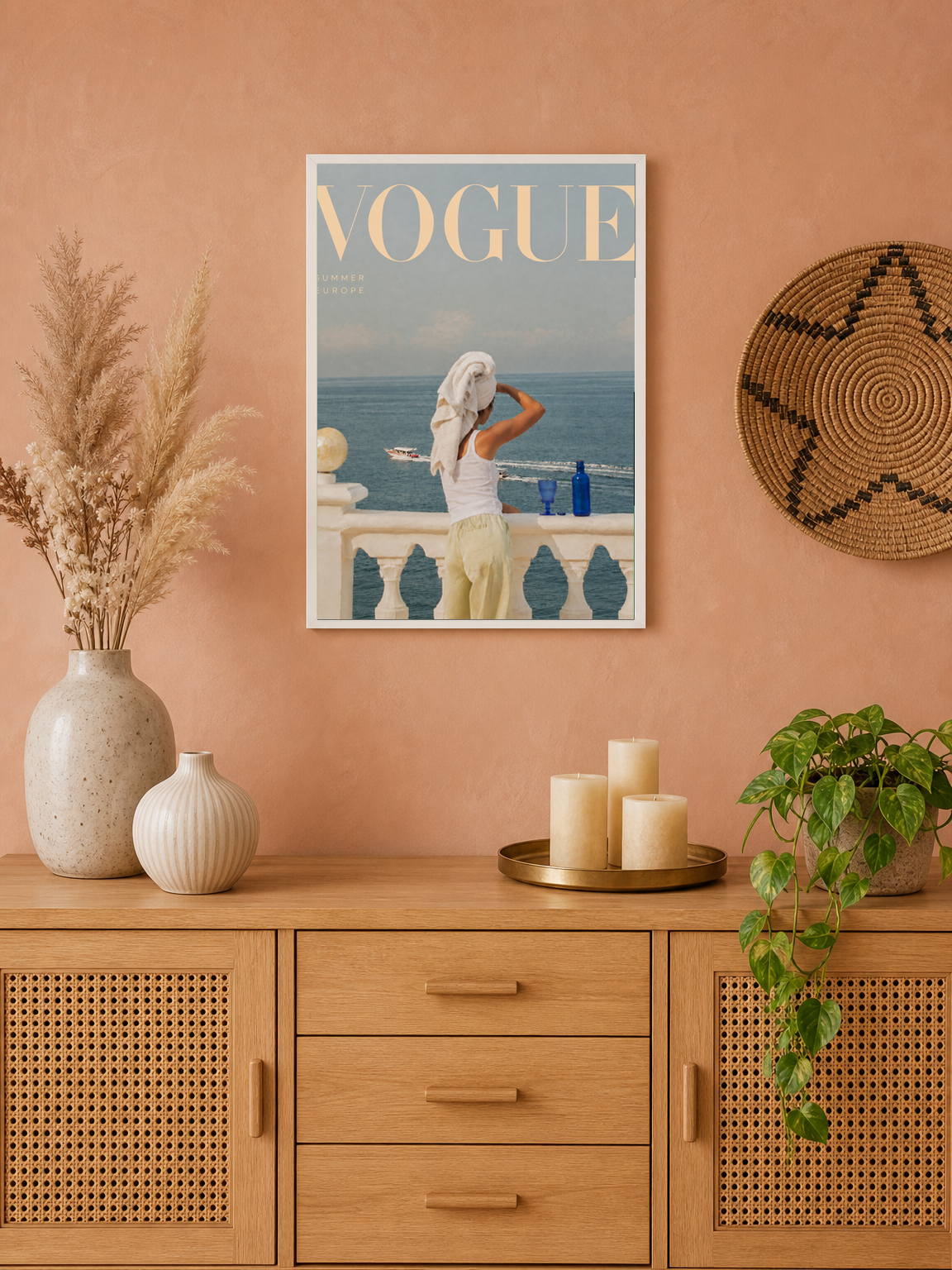 Vogue Summer Europe Balcony Wall Art Print - white framed