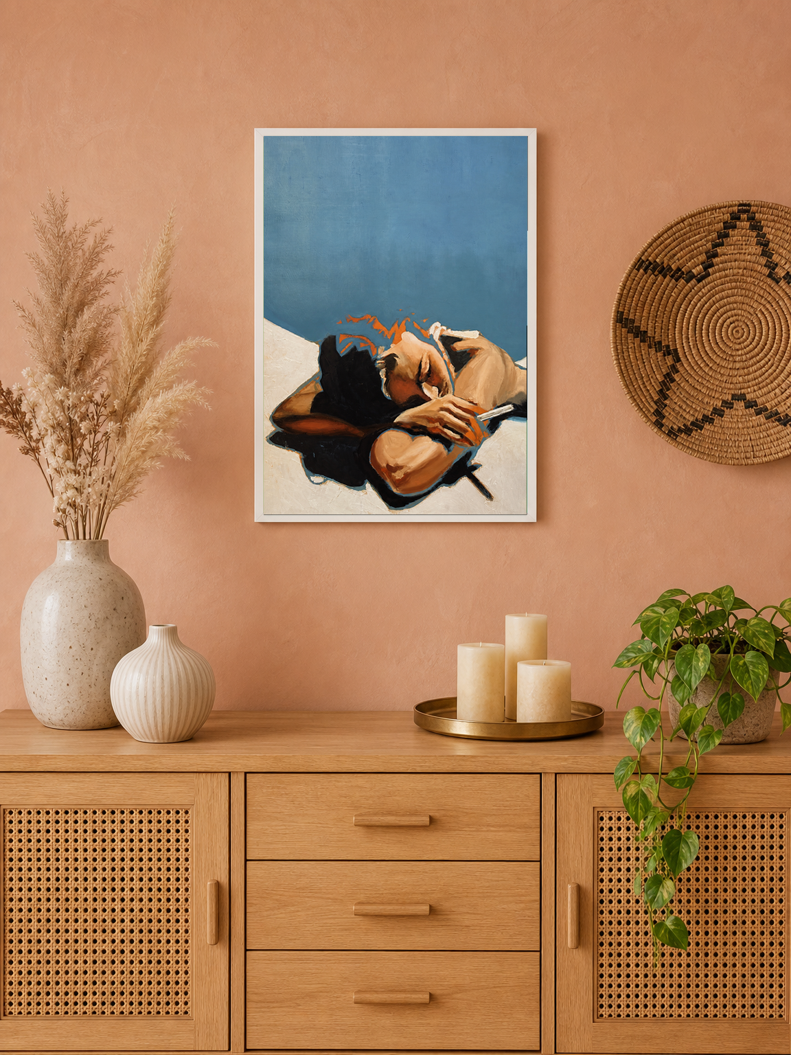 Sunbather Minimalist Wall Art Print - white framed