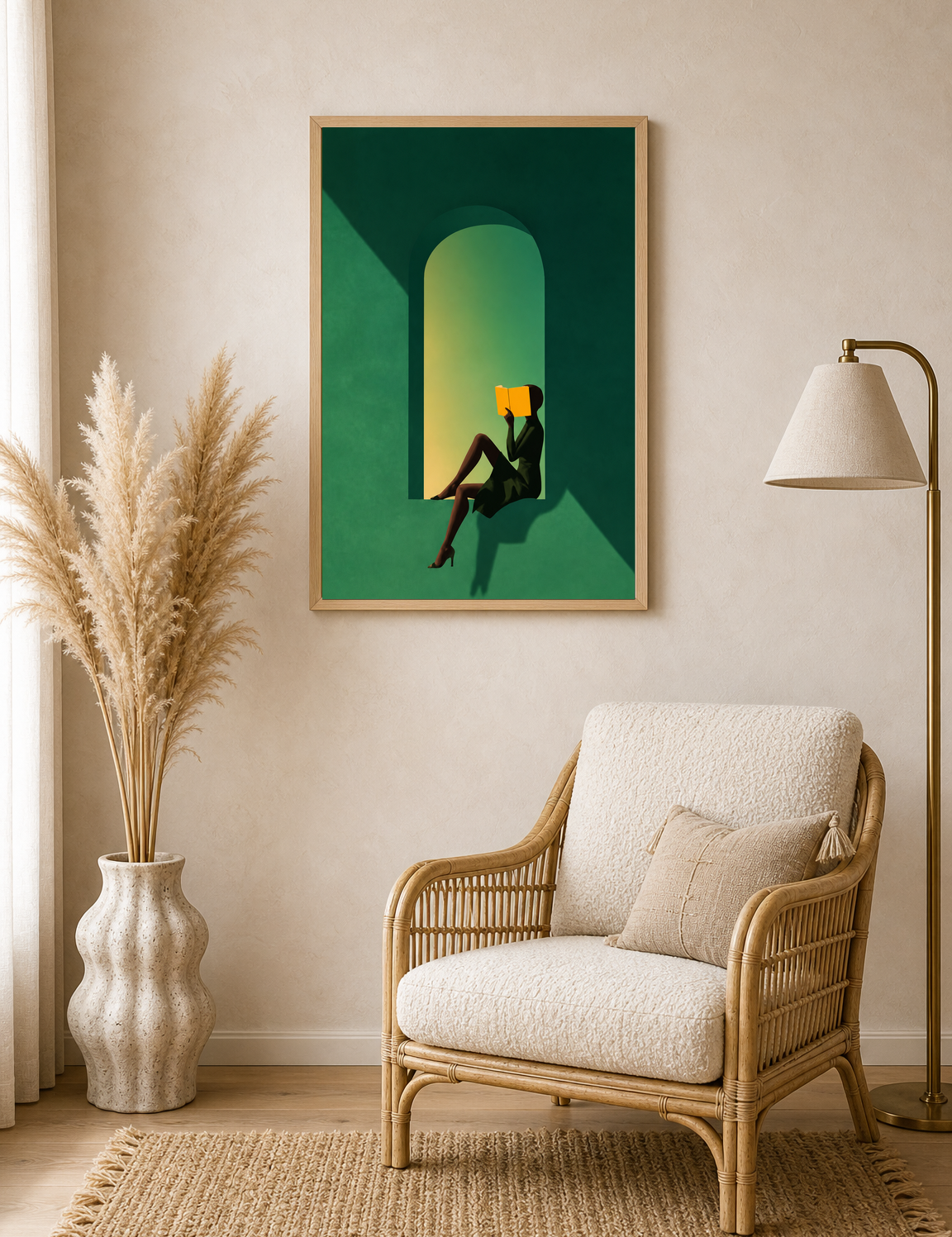 Minimalist Woman Reading Wall Art Print - wood framed poster