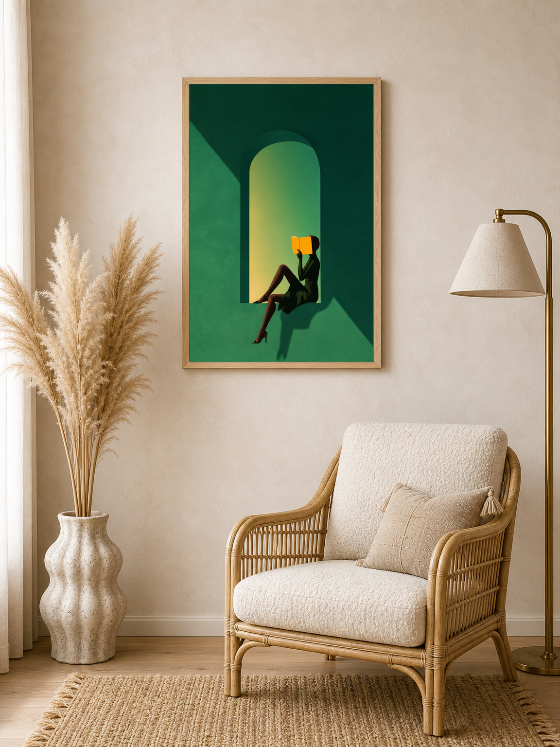 Minimalist Woman Reading Wall Art Print - wood framed poster