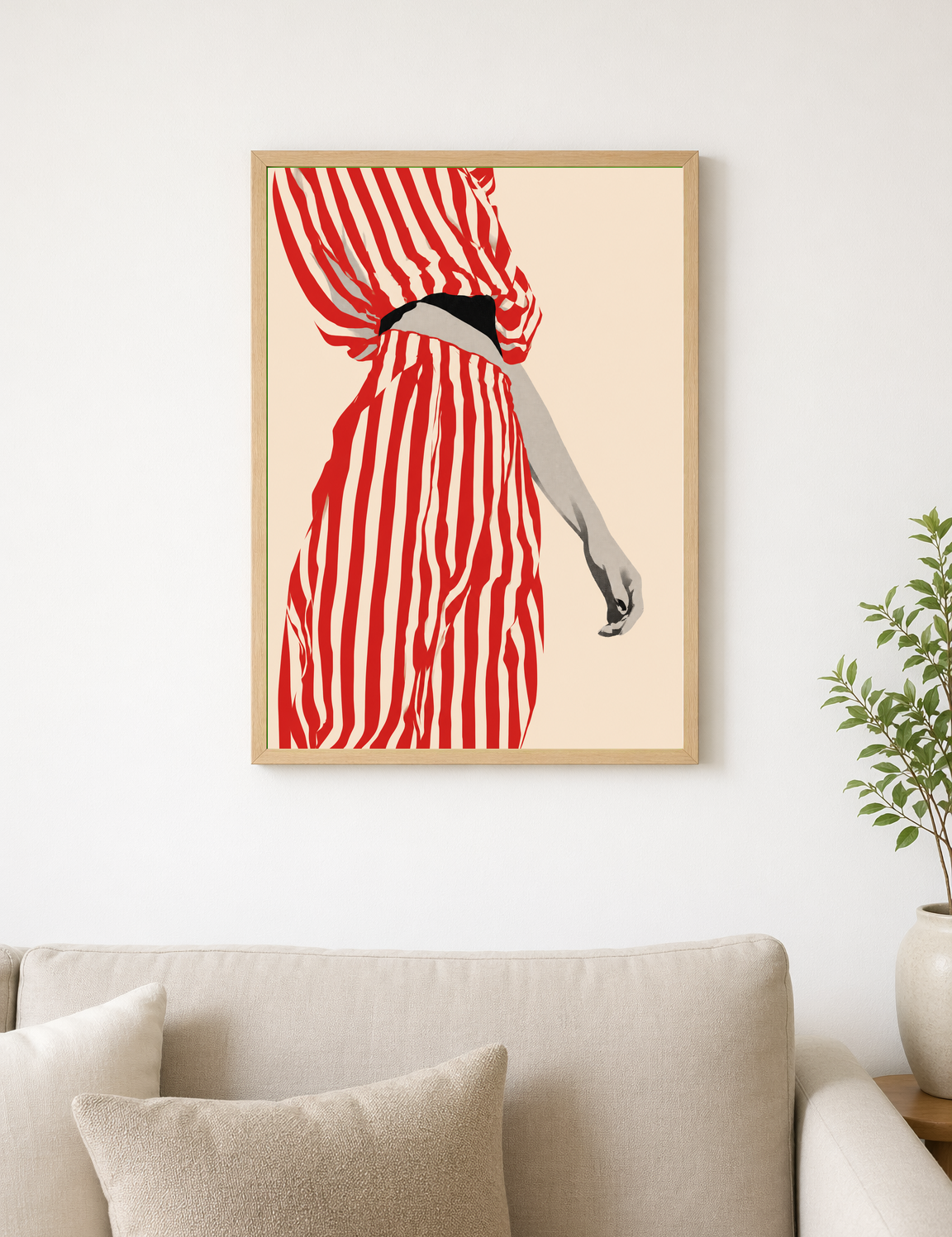 Red Striped Fashion Figure Wall Art Print - wood framed poster
