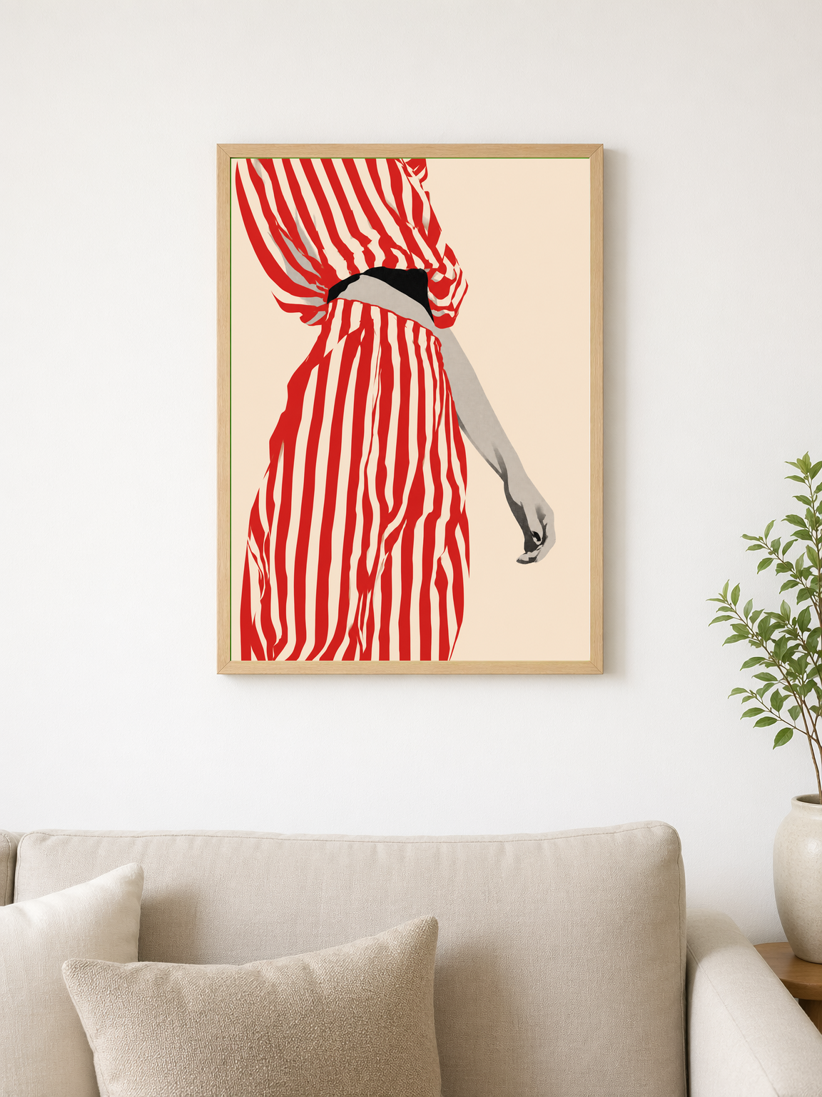 Red Striped Fashion Figure Wall Art Print - wood framed poster