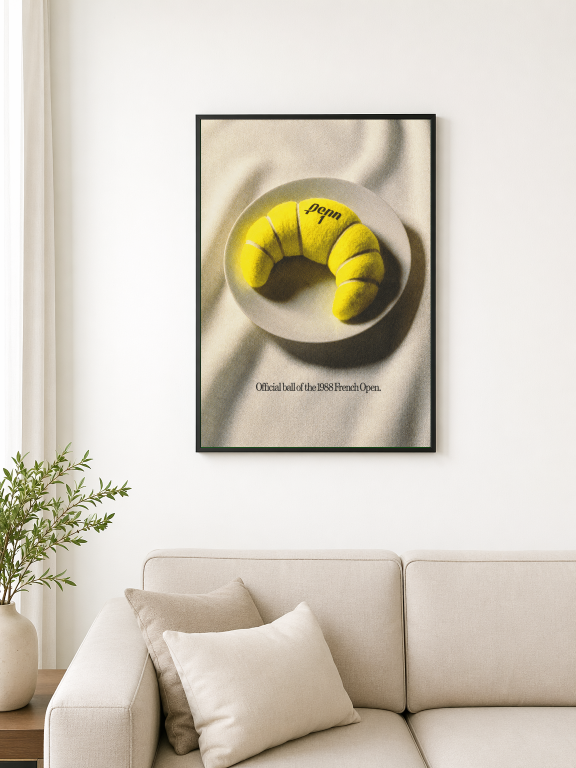 Penn Croissant Tennis Ball Wall Art Print - black framed