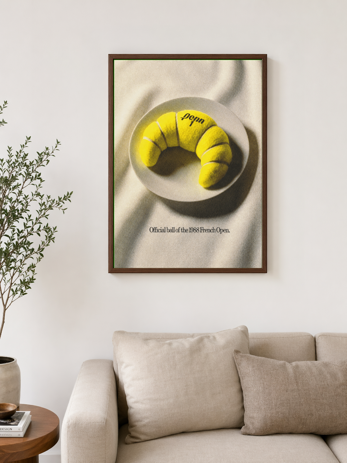 Penn Croissant Tennis Ball Wall Art Print - dark wood framed
