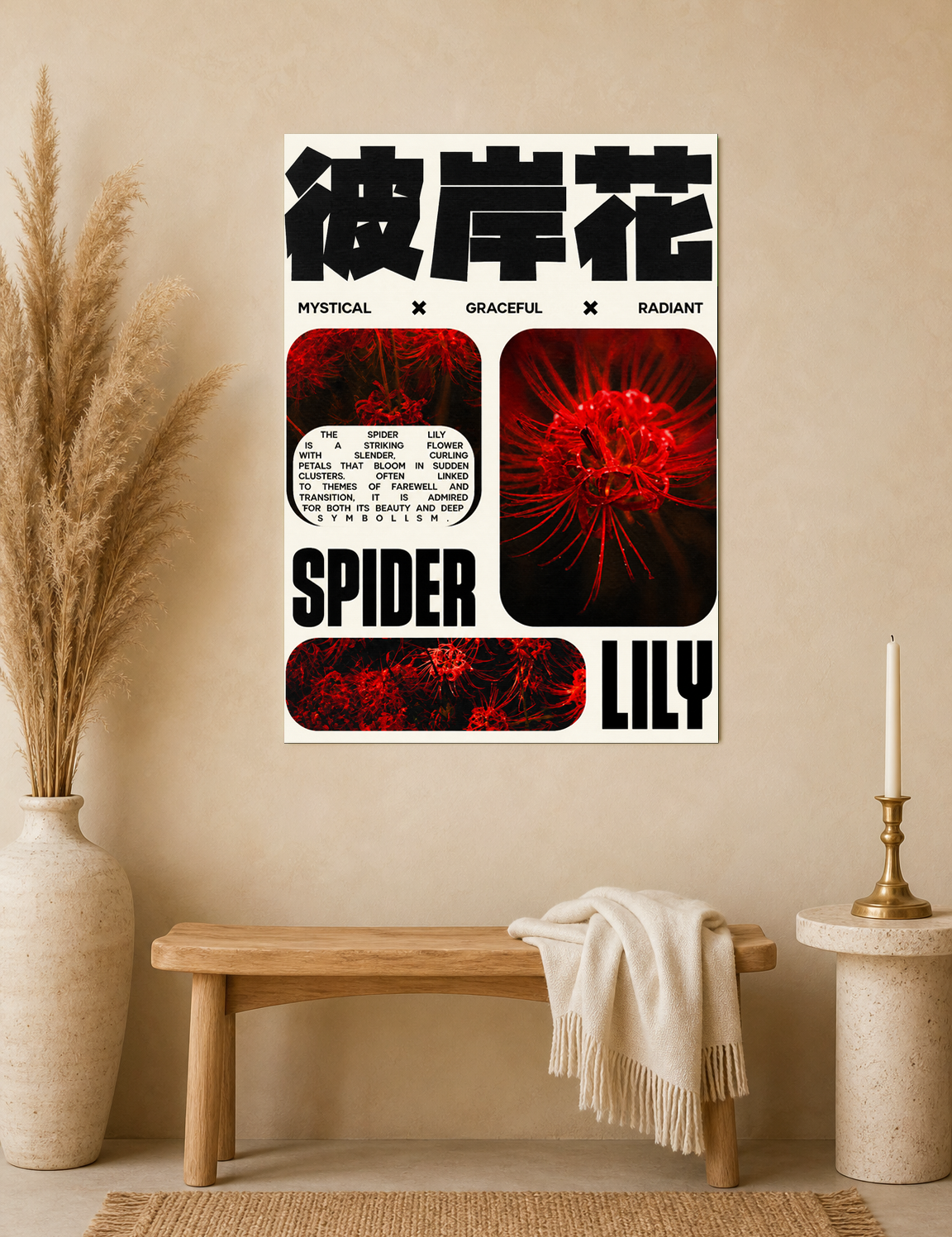 Mystical Spider Lily Wall Art Print Poster - unframed mockup