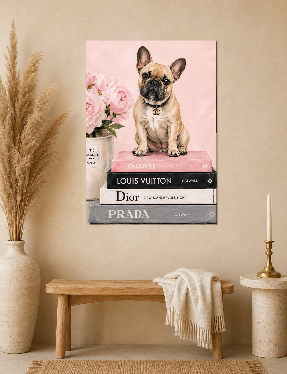 French Bulldog Fashion Books Wall Art Print - unframed mockup