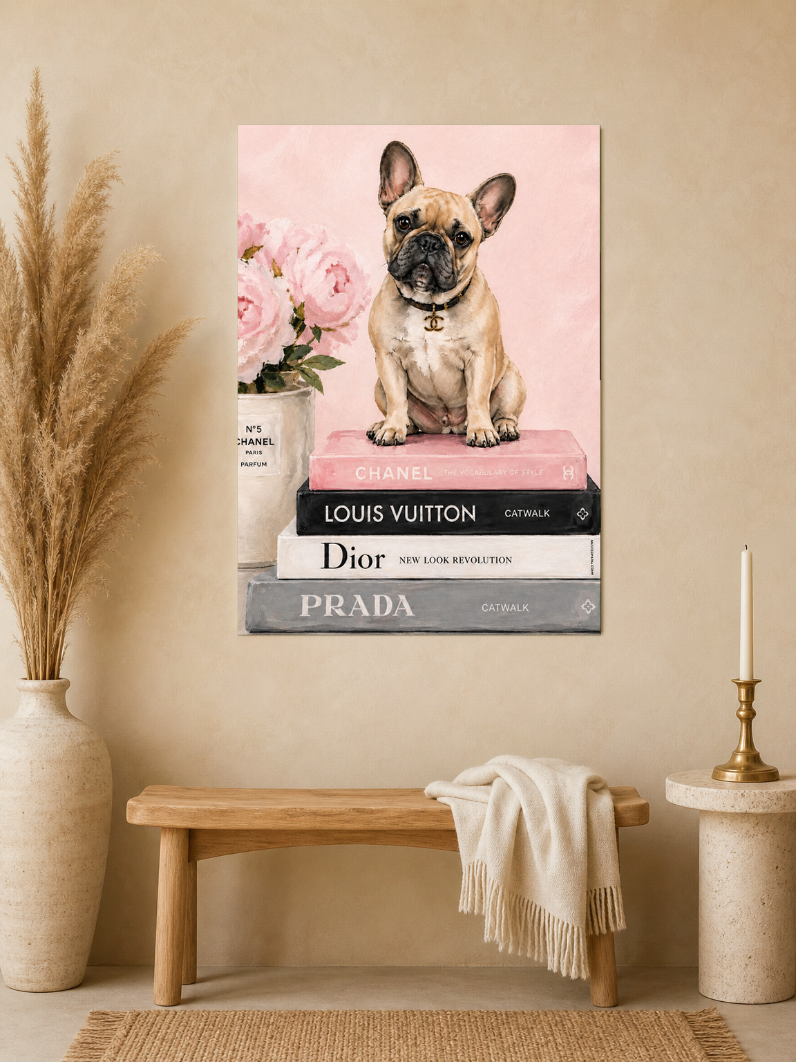 French Bulldog Fashion Books Wall Art Print - unframed mockup