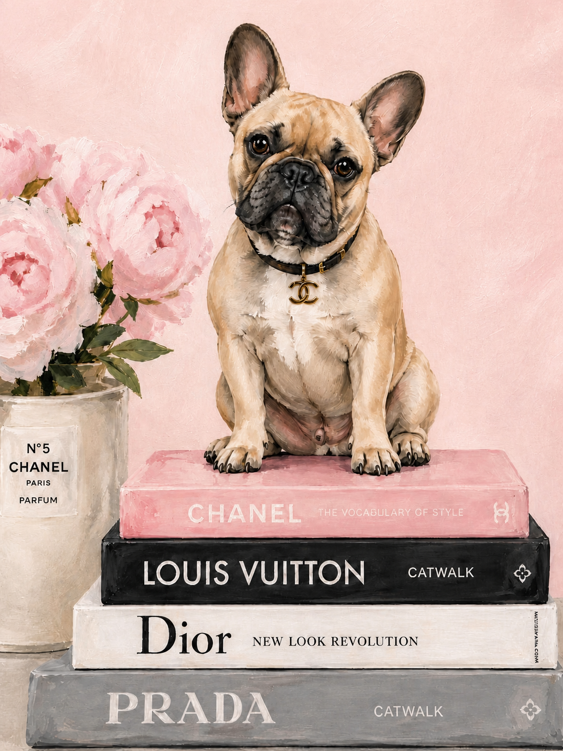 French Bulldog Fashion Books Wall Art Print - unframed