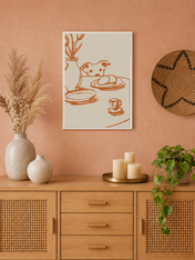 Playful Dog at Breakfast Wall Art Print - white framed