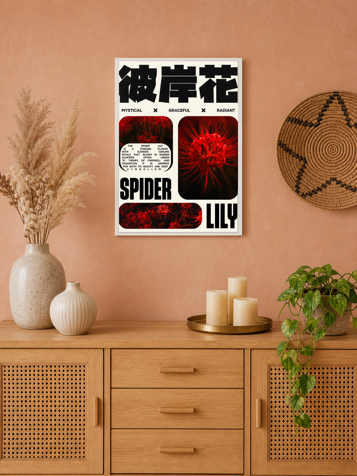 Mystical Spider Lily Wall Art Print Poster - white framed