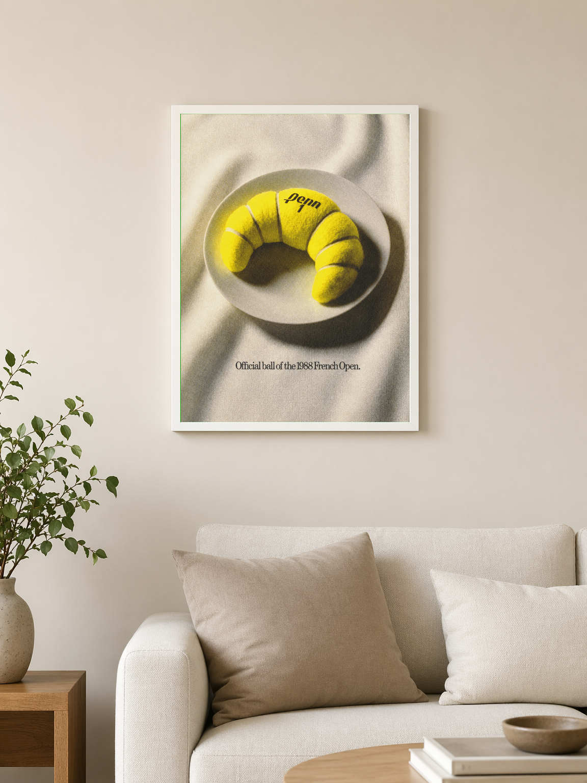 Penn Croissant Tennis Ball Wall Art Print - white framed