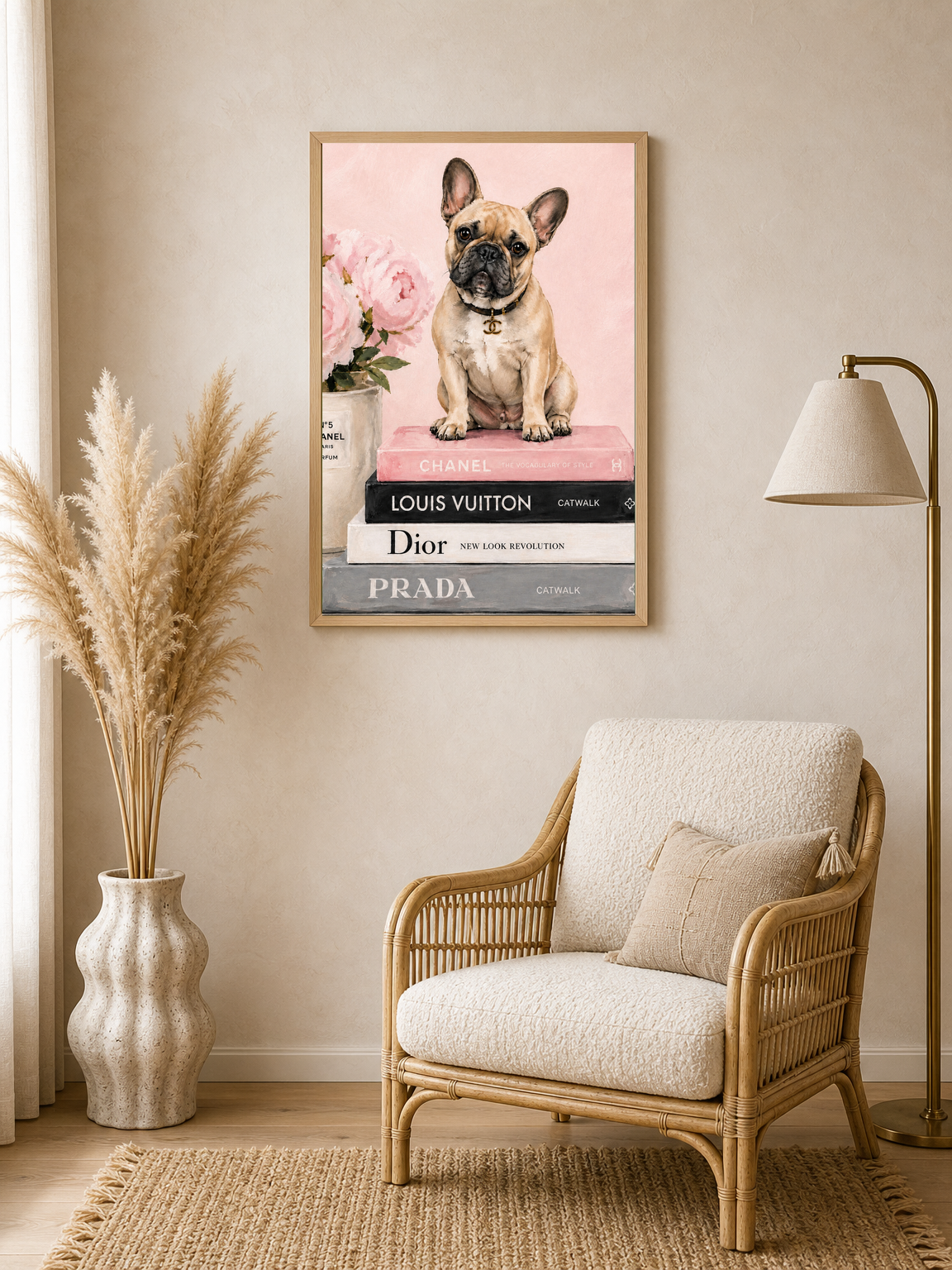 French Bulldog Fashion Books Wall Art Print - wood framed poster