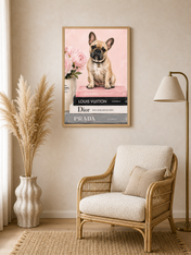 French Bulldog Fashion Books Wall Art Print - wood framed poster