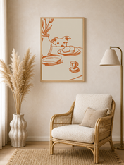Playful Dog at Breakfast Wall Art Print - wood framed poster
