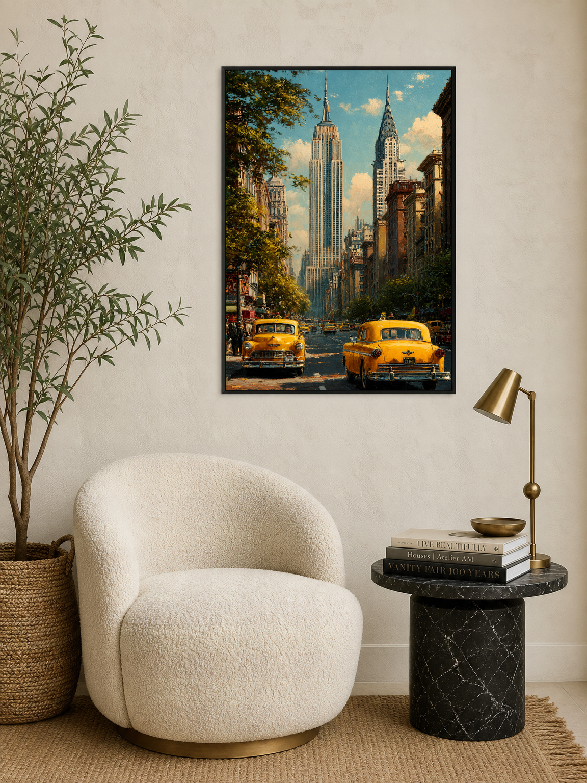 New York City Yellow Taxi Wall Art Print - black framed